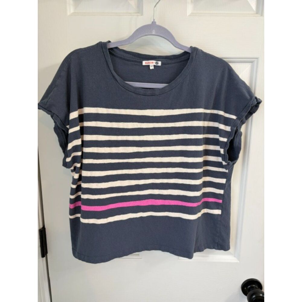 Sundry Faded Stripes Vintage Tee 100% Cotton Blue Pink Size 2
